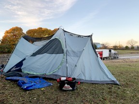 Part of a homeless encampment is seen near Highway 401 in Brockville on Nov. 10. (RONALD ZAJAC/The Recorder and Times)