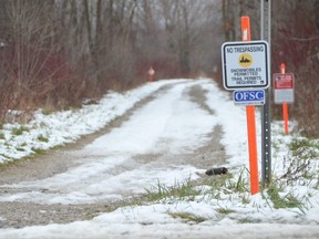 Snowmobile trail stakes are up on the Georgian Bluffs multi-use trail at Benallen on Wednesday, December 1, 2021.
