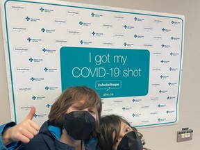 Sherwood Park Robinson brothers Asher, 9 and Cole, 10, received their first doses of the Pfizer-BioNTech’s pediatric vaccine at the Strathcona County Health Centre on Friday, Nov. 26. Photo courtesy Gillian Robinson