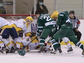 The Sherwood Park Crusaders battled to a 5-4 overtime win over Grande Prairie on Saturday night at the Arena. Photo courtesy Target Photography