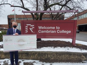 Cambrian College President Bill Best in front of the main campus in Sudbury. On Giving Tuesday this year, approximately $84,300 was raised for student bursaries, scholarships, emergency financial aid and the student food bank.