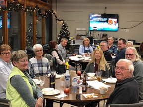 Attending the "Souper Karaoke" night at the Kincardine Curling Club on Saturday, November 27 were (clockwise): Marion Fink, Cookie Quinn, Judi Wye, Gloria Bond, Dave Carson, Louella Ryder, Shelley Dechene, Tekla & Scott Kennedy, Doug Dechene, Lori & Ian Sutherland, Wayne Fink.