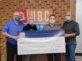 The UBC Local 2222 recently donated $2,222 towards the Kincardine Community Health Care Foundation Radiothon project to help them provide the best level of care to the residents in Kincardine and surrounding areas. L-R: Dorne Fitzsimmons, Bob Lock, Ryan Plante – Local Union Coordinator and Josh Neitzel – Business Representative.