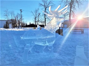 An ice carver for about a decade , Cliff Vacheresse headed the  ‘Ice on Whyte’ event in Fairview on December 4, along with rookie carvers, Andrew Wagner and Jaylene Wilke. He decided to build a moose, for the first time ever. People attending the Christmas event could sign up to try their hand at ice carving.