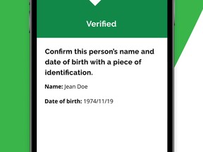 A sample screenshot of the Verify Ontario mobile application shows a message received upon verifying proof of vaccination. Another Belleville restaurant has been charged with failing to check for such proof.