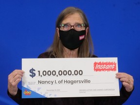 Nancy Irish of Hagersville has plans to enjoy her retirement after winning top prize in an Instant $1,000,000 Jackpot lottery. OLG PHOTO