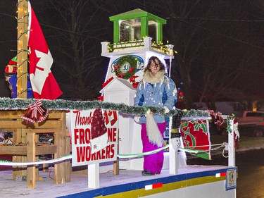 The Port Dover Lions Club float featured a lighthouse, one of about 45 floats in the first annual Santa Claus parade in Waterford on Saturday December 18, 2021. Brian Thompson/Brantford Expositor/Postmedia Network