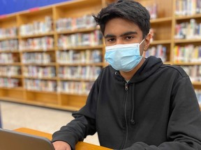 Aditya Mistry, a Grade 8 student at Chelmsford Valley District Composite School, works on a computer. Grade 8 students and their parents/guardians are invited to log on to rainbowschools.ca to access virtual information nights for Rainbow secondary schools.