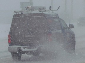 Visibility for drivers was limited around this time in 2019 at the corner of Carmen’s Way and Wellington Street West. Tom Mills writes he’s not sure what sounding ‘Significant Weather Event’ alarms is ‘supposed to accomplish.’ JEFFREY OUGLER/THE SAULT STAR/POSTMEDIA NETWORK