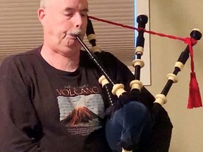 Rick McGregor plays bagpipes each time he comes up during the Christmas season, to visit his sister, Tammy McKeachnie and her family.