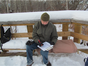 Christmas Bird Count organizer Andrew Tait fills out his bird tally during the 2020 count. (Supplied)