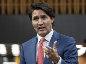 Prime Minister Justin Trudeau rises during Question Period, Wednesday, December 1, 2021 in Ottawa. THE CANADIAN PRESS/Adrian Wyld