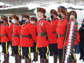 Members of Wood Buffalo RCMP during Remembrance Day ceremonies at Legion Branch 165 in Waterways on Thursday, November 11, 2021. Vincent McDermott/Fort McMurray Today/Postmedia Network