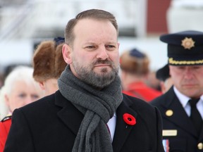 Mayor Sandy Bowman attends Remembrance Day ceremonies at Legion Branch 165 in Waterways on Thursday, November 11, 2021. Vincent McDermott/Fort McMurray Today/Postmedia Network