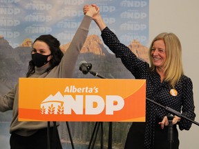 Ariana Mancini, NDP byelection candidate for Fort McMurray-Lac La Biche, and Alberta NDP Leader Rachel Notley after a rally at Shell Place on Thursday, December 9, 2021. Vincent McDermott/Fort McMurray Today/Postmedia Network