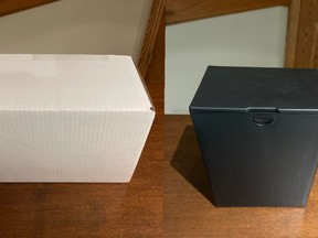Boxes like these with cremated remains were stolen from the T.A. Brown Funeral Home in Port Elgin overnight Dec. 13/14. [ SUPPLIED]