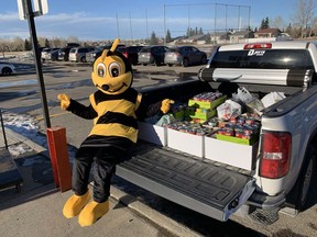 Some of the results of last year's Soup Can Challenge at A.E. Bowers School are donated to the Airdrie Food Bank. Photo courtesy of Jocelyn Littlefair/A.E. Bowers Elementary School.