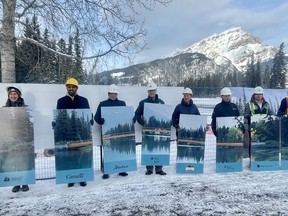 Involved in the milestone event launching construction (pictured left to right) Corrie DiManno, Mayor of the Town of Banff, MP George Chahal, representing the Government of Canada, Kelly Gibson, Town Manager, Town of Banff, Dave McDonough, Superintendent of Banff National Park, Gord Lozeman, Chair of the Wim & Nancy Pauw. Photo Marie Conboy/ Postmedia.