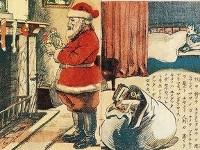 This illustration is from 1914 by an unknown Japanese artist, proving that jolly old Santa Claus is a world-wide phenomenon (Public Domain art).