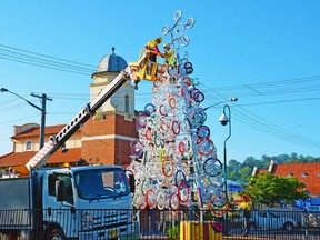 The 2015 bicycle tree is erected in Lismore, Australia.