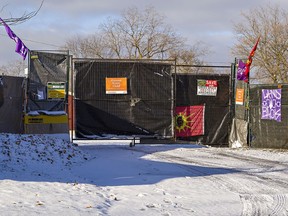 The gates to the former Arrowdale Golf Course on Stanley Street in Brantford have remained closed in recent weeks. Indigenous protesters began an occupation of the site October 9, opposing the City of Brantford's plan to sell the majority of the property to a developer. The City has been granted an interim injunction calling for the occupiers to leave.