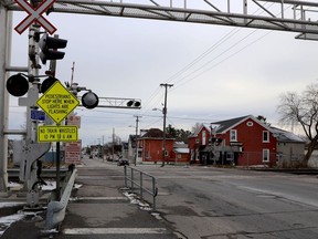 Brockville's Perth Street train crossing is seen on Sunday afternoon, Dec. 5, 2021. (RONALD ZAJAC/The Recorder and Times)