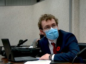 Upper Canada District School Board student trustee Bradford Ward speaks at a board meeting in November. (FILE PHOTO)
