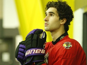 Brockville defenceman Thomas Haynes before the Braves' final CCHL exhibition game in September.
File photo/The Recorder and Times