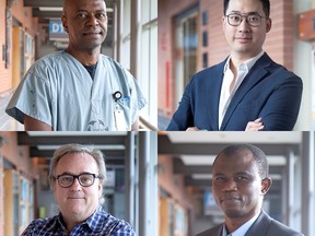 Clockwise from top-left: Dr. Abdelnasir Bashir with the critical care department, Dr. Andrew Yuen, a general surgeon, Dr. Dele Oyebode in the psychiatry department and Dr. William Hodge, an ophthalmologist, recently began practising with the Chatham-Kent Health Alliance.