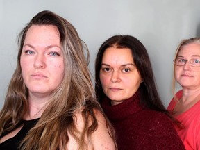 Melinda Daniels, left, Candie Johnson, middle, and Hayley Smith say their children have all been the target of racism at schools in the Lambton-Kent District school board, so they are taking action to try to make sure the situation is addressed for other students. ELLWOOD SHREVE/Chatham Daily News/Postmedia