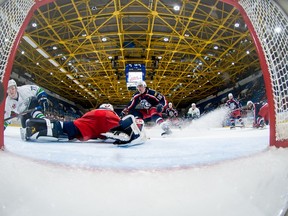 It was the debut of netcam at the civic complex on Sunday, photographer Robert Lefebvre capturing Jeremy Tremblay's game-winning goal late in the third period for Hawkesbury, in what would be a 3-2 win over the Colts. Robert Lefebvre/Special to the Cornwall Standard-Freeholder/Postmedia Network