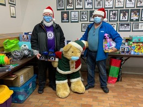 Ralph Brunton, chair of the toy drive and Terry Muir, pictured on Tuesday December 21, 2021 in Cornwall, Ont. Francis Racine/Cornwall Standard-Freeholder/Postmedia Network