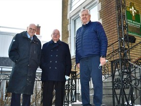 Pierre Dubé, director of administration with the Archdiocese of Ottawa-Cornwall, Msgr. Kevin Maloney and the Children's Treatment Centre president Don Fairweather, on Tuesday December 21, 2021 in Cornwall, Ont. Francis Racine/Cornwall Standard-Freeholder/Postmedia Network