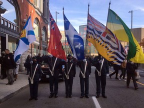 Handout/Cornwall Standard-Freeholder/Postmedia Network
Cadet Warrant Officer Second Class Corrine Gadbois, Cadet Warrant Officer Second Class Llyr Harris, Cadet Warrant Officer Second Class Katie Andress, Cadet Sgt. Treyson Garner, and Cadet Flight Sgt. Cooper Jackman were selected for colour-party duty for the National Remembrance Day Ceremony held at the National War Memorial on Nov. 11, 2021.