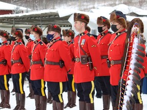 Members of Wood Buffalo RCMP during Remembrance Day ceremonies at Legion Branch 165 in Waterways on Thursday, November 11, 2021. Vincent McDermott/Fort McMurray Today/Postmedia Network