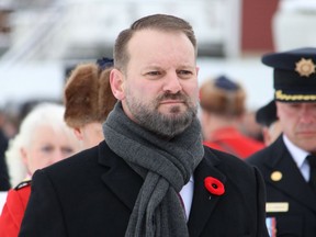 Mayor Sandy Bowman attends Remembrance Day ceremonies at Legion Branch 165 in Waterways on Thursday, November 11, 2021. Vincent McDermott/Fort McMurray Today/Postmedia Network ORG XMIT: POS2111251327010069