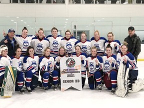 The Durham Lady Huskies won the London Senior Fall Classic Senior BB division on Nov. 28. Team members include, back left, coach Paul Nixon, Kate Gilkinson, Natalie Nixon, Jessica Shantz, Brooklyn Irwin, Nicole Gibbons, Dale Lewis, Randi Aldcorn and coach Jim Junkers. Front left are Morgan Baker, Amelie Samson, Alyson Morris, Rachel Hjort, Jessica Pellegrino, Kaley Tienhaara, Kristen Nixon, Kaitlyn Hanson and Micaela Stutzki. Missing from photo are Taylor Weber, Emily Marty and Amber Debassige.