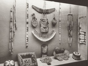 A display case containing a few Indigenous artifacts from the Coverdale Collection. Musée National des Beaux-Arts du Québec