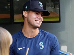 Kingston native Matt Brash, 23, is interviewed by the media prior to the Seattle Mariners' final game of the 2021 Major League Baseball regular season in September.