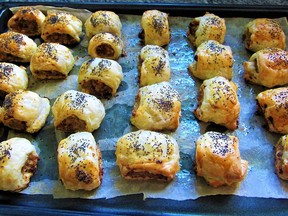 A batch of mini sausage rolls.