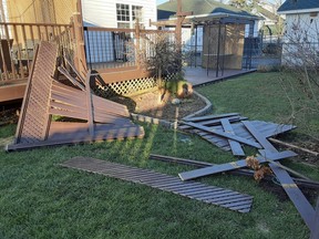 Backyards in Gananoque and area did not escape the ravages of the high winds experienced overnight on December 11/12.  
Supplied by Anne Parker