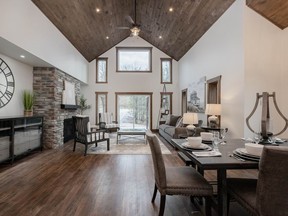 The open-concept bungalow boasts vaulted ceilings, a propane fireplace and more than 4,000 square feet.