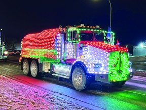 This year's Lesco Country Christmas Convoy had 67 big rigs and nine pilot vehicles take part in the food and toy drive on Dec. 11. (Dillon Giancola)