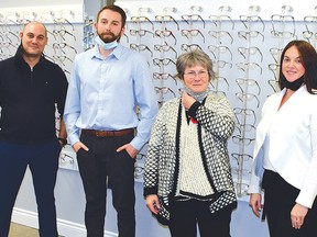 Photo by KEVIN McSHEFFREY/THE STANDARD
Brad Lyrette, Dr. Phillippe Morel, and office staff Sandra Morin and Tamierose Seidel work at Lyrette Opticians and Eye of the North Optometry in Elliot Lake.