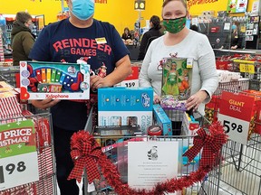 Giant Tiger owners Greg and Debbie Kelso started the Lions Toy Drive in their Espanola store on Thursday, Dec. 2, and are happy with all the toy donations that have filled the bin in just one day thanks to the community and their staff.