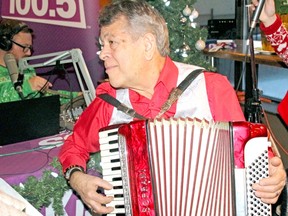 Carmine Ricciuti joins in on Rockin' Around The Christmas Tree, Friday morning, at Twiggs Coffee Roasters on Fraser Street in North Bay. Ricciuti has been offering his talents since 1996 to help raise funds for the North Bay Santa Fund. The North Bay Santa Fund is now accepting applications for Christmas food hampers and toys. Donations can be made online or at The Nugget office at 259 Worthington St. W. starting Dec. 9.
