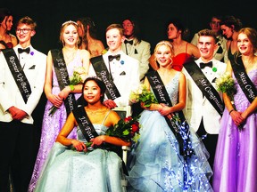 J.T. Foster's Queen's Ball returned Friday after being cancelled in 2020 due to COVID-19. The Queen's Ball royalty was named early Saturday morning. Jasmine Anchoris, sitting, is the 2021 Queen. Standing behind Anchoris, from left, are Tyler Wideman, Runner-Up Best Escort; Chloe Kohut, First Princess; Cole Blades, Best Escort and Greg Dawson Memorial Award winner; Keelyn Armstrong, Second Princess; Haiden Wiseman, Mr. Congeniality; and Amy Wright, Miss Congeniality. LORI STUART