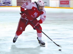 Photo by KEVIN McSHEFFREY/THE STANDARD
Elliot Lake Red Wings forward Jovani Moses can move fast on the ice when he needs to go.