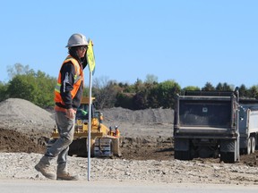 Construction work on Sifton's Magnolia Trails housing development in Sarnia is pictured in May, 2021. A municipal fair wage policy approved this spring was recently extended to include all city construction projects. (Paul Morden/The Observer)