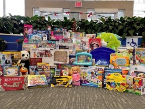 A City of Sarnia Toys for Tickets campaign that wrapped up Dec. 15 raised 74 toys and  hundreds of dollars in gift cards for Christmas hamper programs, city officials said. (Handout)